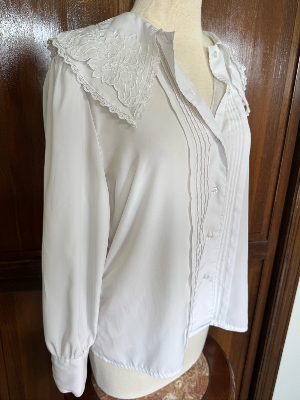 Vintage Lace Statement Collar Pintuck Blouse Cottagecore Coquette Medium - Picture 6 of 11